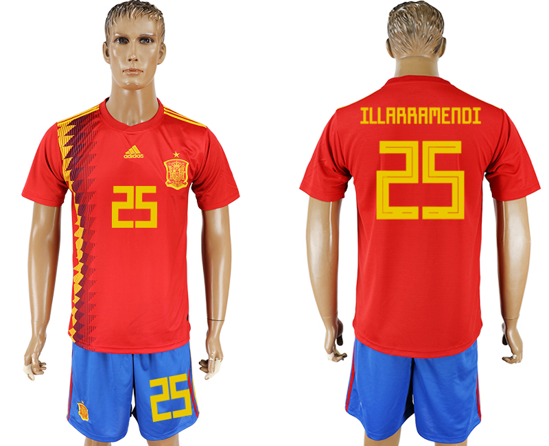 Men 2018 World Cup National Spain home 25 red soccer jersey1